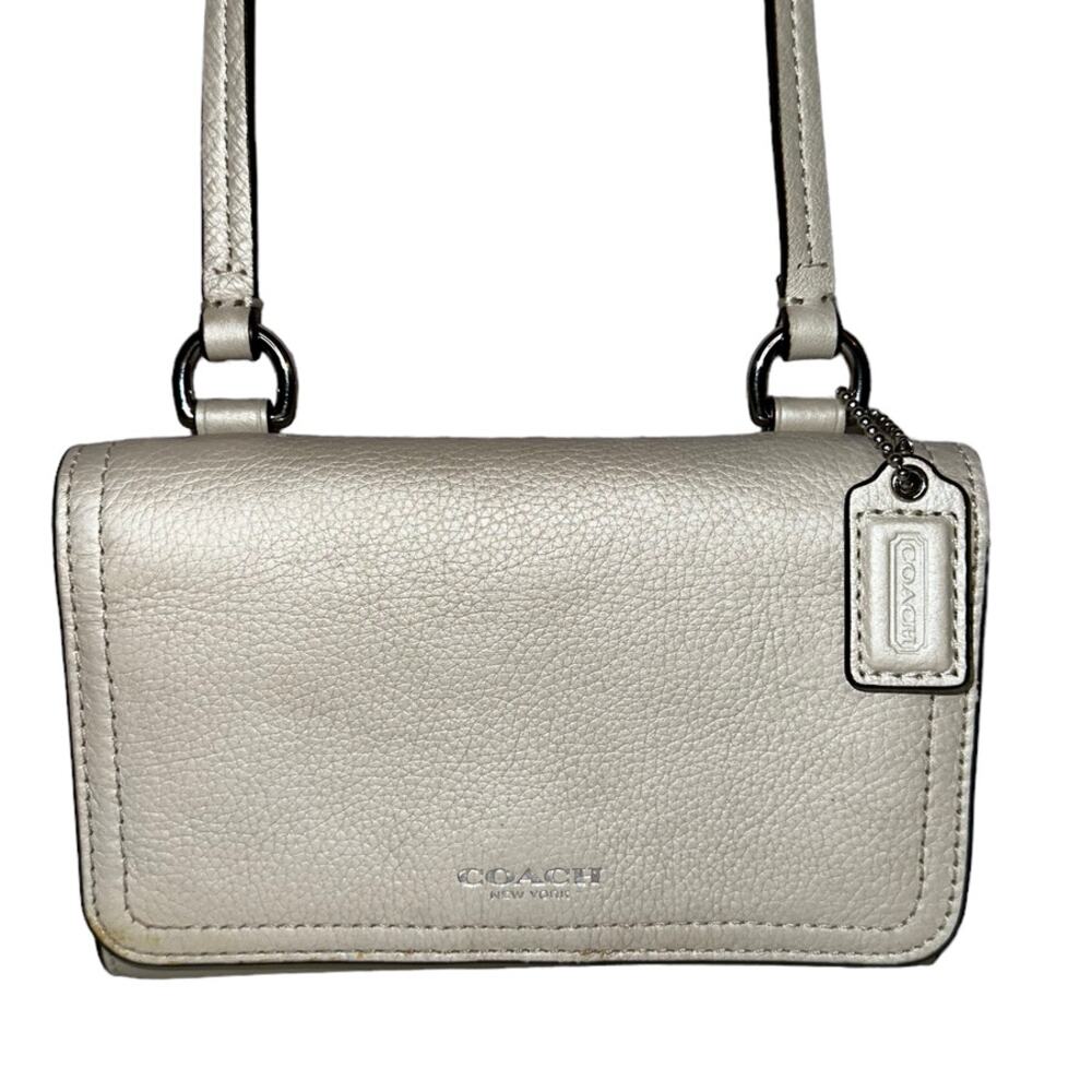 Coach Pearl Cream Metallic Crossbody Wallet Convertible Leather Crossbody Purse